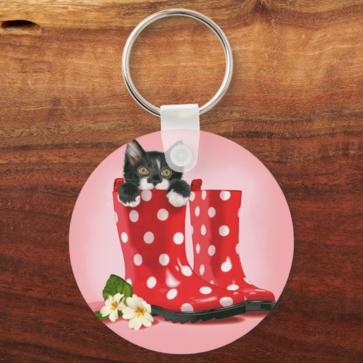 Kitten in Rainstiefeln Schlüsselanhänger (Vorderseite)