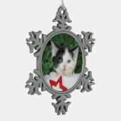 Kitten in Red Santa Claus Boot Strumpf Schneeflocken Zinn-Ornament (Links)