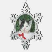Kitten in Red Santa Claus Boot Strumpf Schneeflocken Zinn-Ornament (Rechts)