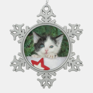 Kitten in Red Santa Claus Boot Strumpf Schneeflocken Zinn-Ornament
