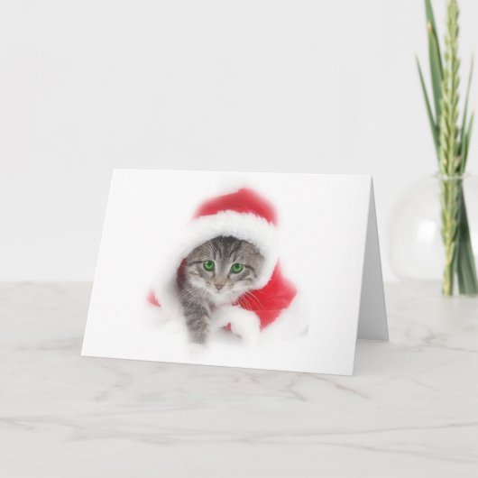 Kitten in Santa hat Feiertagskarte (Vorderseite)