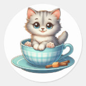 Kitten in Teebecher Sticker (Vorderseite)