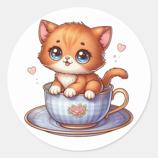 Kitten in Teebecher Sticker (Vorderseite)
