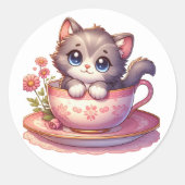 Kitten in Teebecher Sticker (Vorderseite)