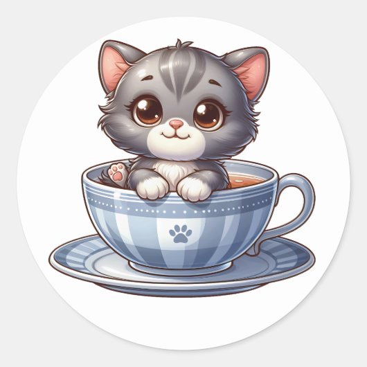 Kitten in Teebecher Sticker (Vorderseite)