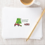 Kitten in Wagon und Weihnachtsbaum Rücksendeadress Adressaufkleber (Insitu)