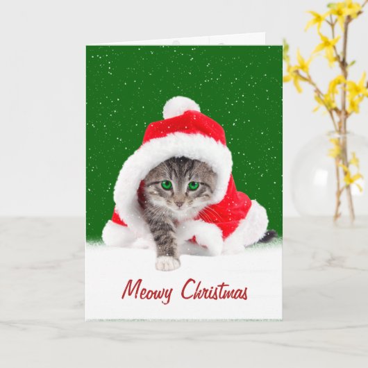 Kitten in Weihnachten Weihnachtsmannmütze und Schn Karte (Gelbe Blume)