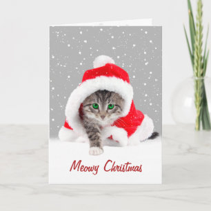 Kitten in Weihnachten Weihnachtsmannmütze und Schn Karte