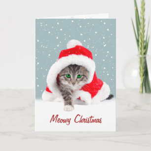 Kitten in Weihnachten Weihnachtsmannmütze und Schn Karte