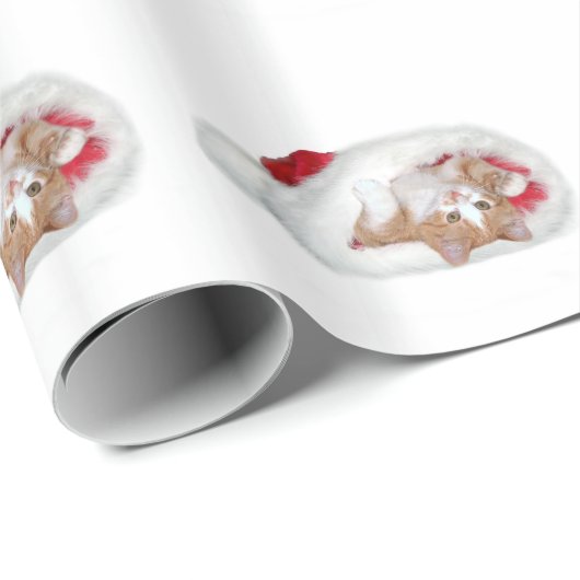 Kitten in Weihnachtsmannmütze Geschenkpapier (Rolleneckpunkt)
