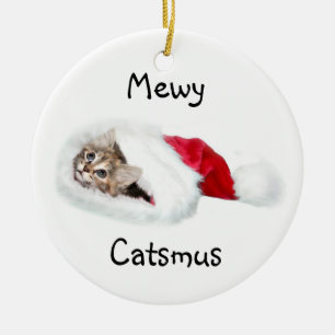 Kitten in Weihnachtsmannmütze Keramikornament