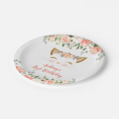 Kitten kitty cat floral peach cream birthday pappteller (Schrägansicht)
