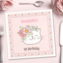 Kitten Kitty Cat Pink Girl 1. Geburtstag Napkins