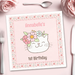 Kitten Kitty Cat Pink Girl 1. Geburtstag Napkins Serviette