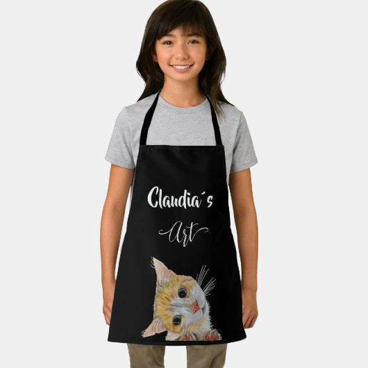 Kitten looking art and name All-Over Print Apron Schürze (Insitu)