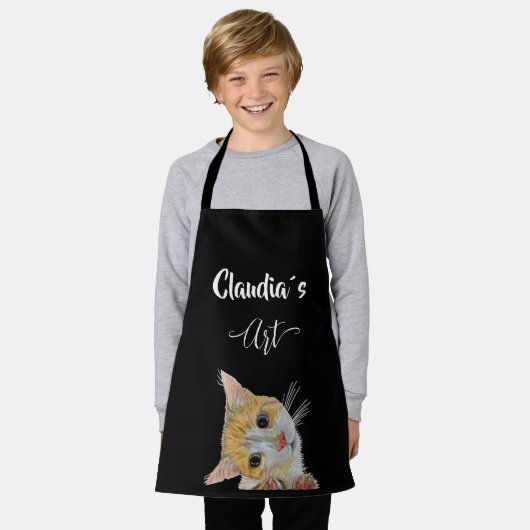Kitten looking art and name All-Over Print Apron Schürze (Getragen)