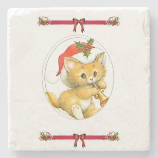Kitten Marble Stone Untersetzer Weihnachten (Vorderseite)