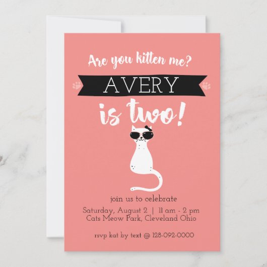 Kitten Me Second Birthday Einladung (Vorderseite)