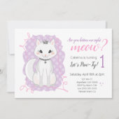 Kitten Meow Birthday Einladung | Rosa und Lila (Vorderseite)