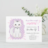 Kitten Meow Birthday Einladung | Rosa und Lila (Stehend Vorderseite)