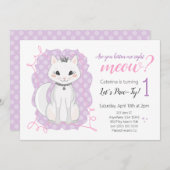Kitten Meow Birthday Einladung | Rosa und Lila (Vorne/Hinten)