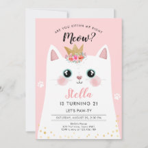 Kitten Meow Pink Crown Girl Kitty Cat Geburtstag