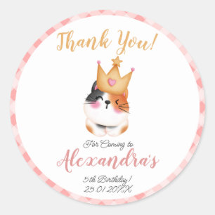 Kitten Meow Pink Crown Girl Kitty Cat Geburtstag Runder Aufkleber