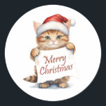 Kitten Merry Christmas Runder Aufkleber<br><div class="desc">Kitten Merry Christmas Sticker</div>