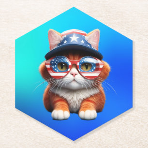 Kitten mit amerikanischer Brille Hat-37654 Untersetzer