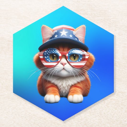 Kitten mit amerikanischer Brille Hat-37654 Untersetzer (Vorderseite)