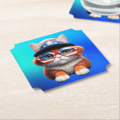 Kitten mit amerikanischer Brille Hat-37654 Untersetzer (angewinkelt)