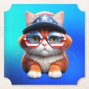 Kitten mit amerikanischer Brille Hat-37654 Untersetzer