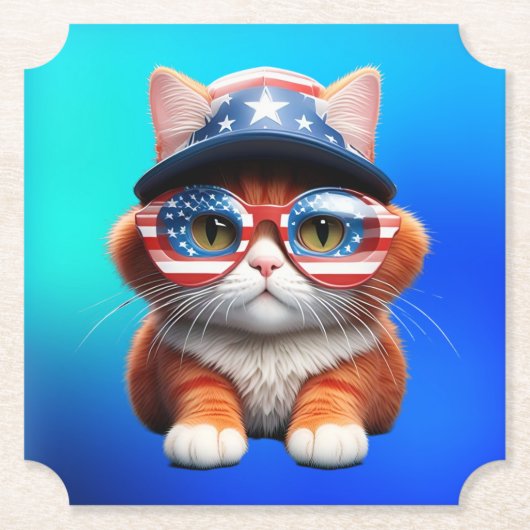 Kitten mit amerikanischer Brille Hat-37654 Untersetzer (Vorderseite)