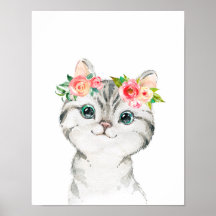 Kitten mit Aquarellfarben Blume Art Print