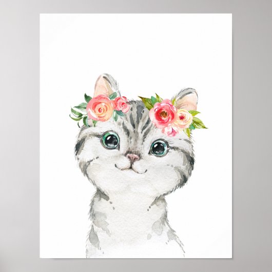 Kitten mit Aquarellfarben Blume Art Print Poster (Vorne)