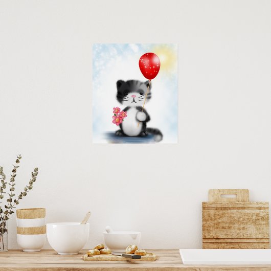 Kitten mit Ballon Poster (Küche)