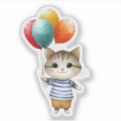 Kitten mit Birthday Balloons | Niedliches Party Ce Aufkleber (Vorderseite)