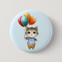 Kitten mit Birthday Balloons | Niedliches Party Ce Button