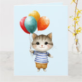 Kitten mit Birthday Balloons | Niedliches Party Ce Karte (Gelbe Blume)
