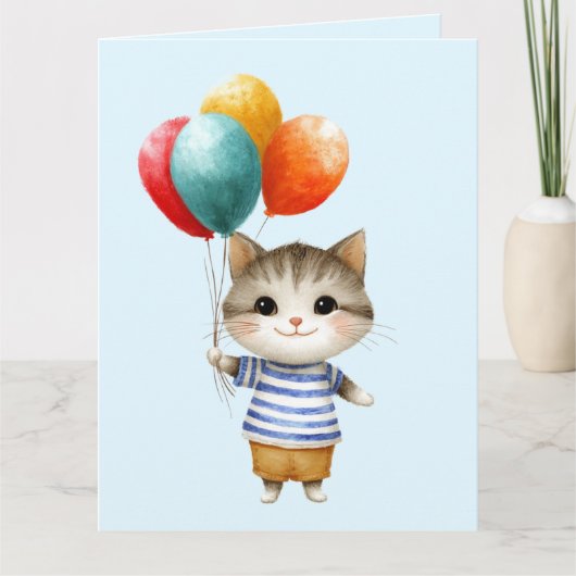Kitten mit Birthday Balloons | Niedliches Party Ce Karte (Vorderseite)