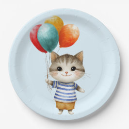 Kitten mit Birthday Balloons | Niedliches Party Ce Pappteller