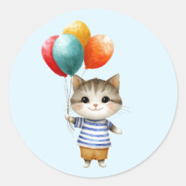 Kitten mit Birthday Balloons | Niedliches Party Ce Runder Aufkleber
