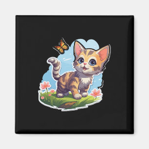 Kitten mit blauen Augen und Schmetterling perfekt Magnet