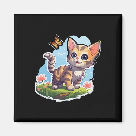 Kitten mit blauen Augen und Schmetterling perfekt Magnet (Vorne)