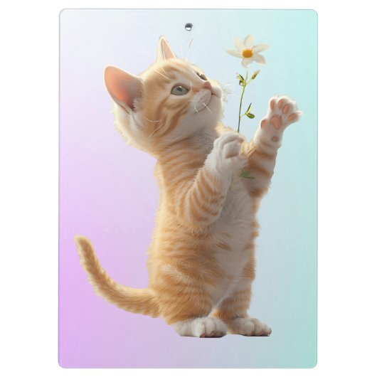 Kitten mit Blume Klemmbrett (Rückseite)