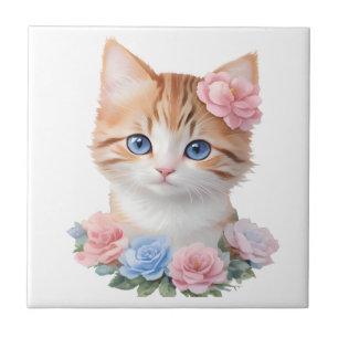 Kitten mit Blume Whimsical Feline Fliese