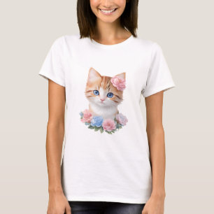 Kitten mit Blume Whimsical Feline T-Shirt