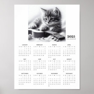 Kitten mit einem Gitarrenkalender 2025 geschnupfen Poster
