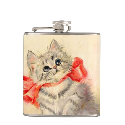 Kitten mit einem roten Band Flachmann (Vorderseite)