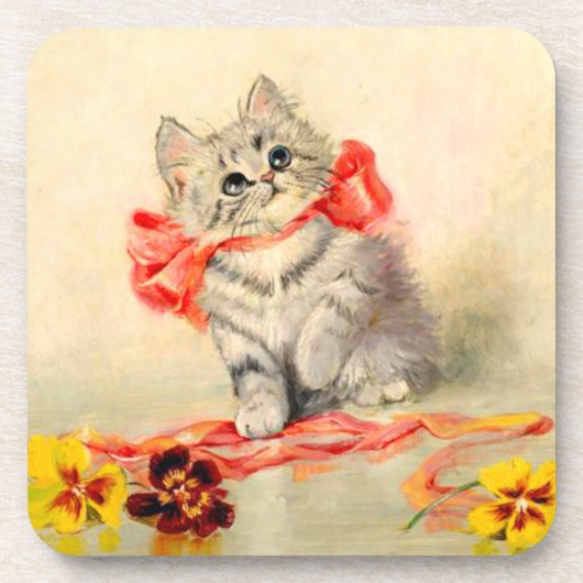 Kitten mit einem roten Band Getränkeuntersetzer (Vorderseite)